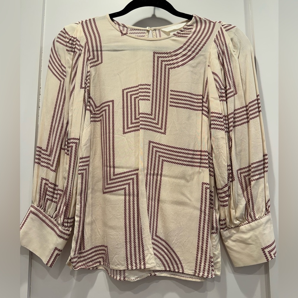H&M Cream & Burgundy Print Blouse Size 2 (XS)